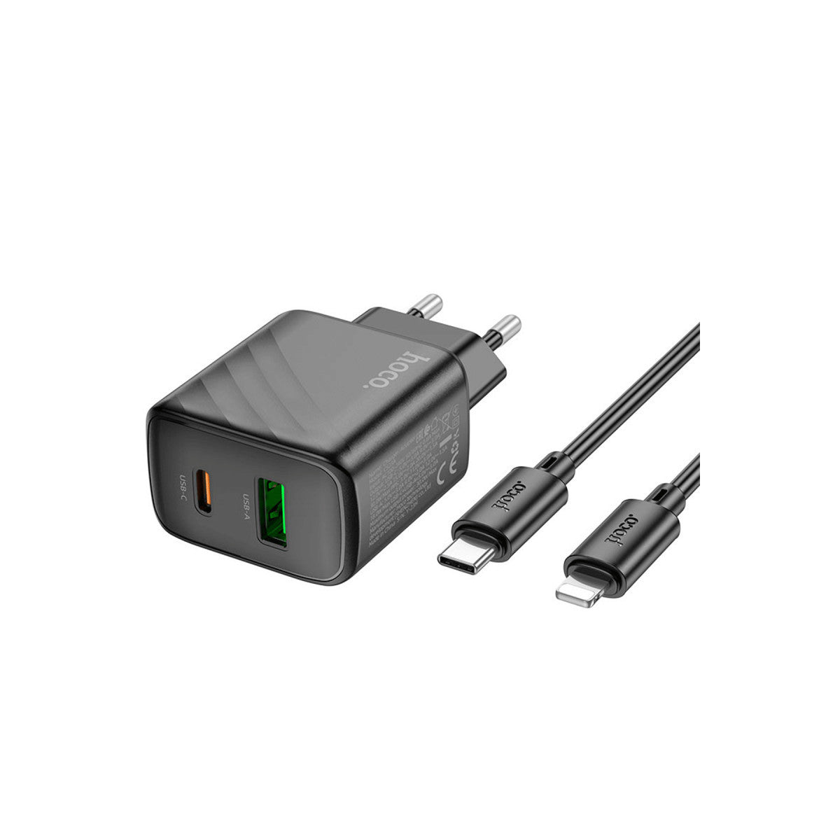 Hoco. CS23A Sunlight 30W 1 Adet Type-C ve 1 Adet USB 3.0 QC Çıkışlı Ekstra Type-C to Lightning Kablolu PD Hızlı Şarj Aleti